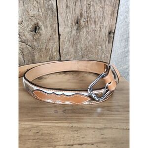Mens Western Cowhide Leather Belt Brown White Hair on Hide Mexico Size 40